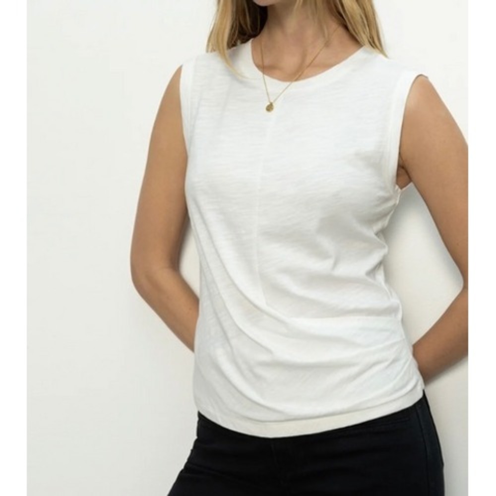 Sanctuary Womens White Slub Knit Sleeveless Muscle Tee Crew Neck Top XS‎